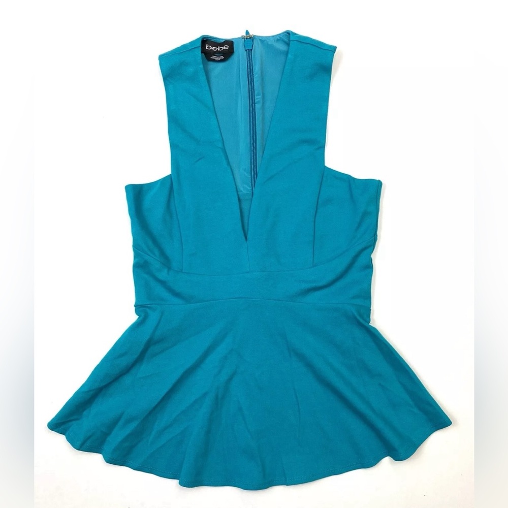 bebe Womens Blouse Size XS Blue Plung V-Neck Sleeveless Top